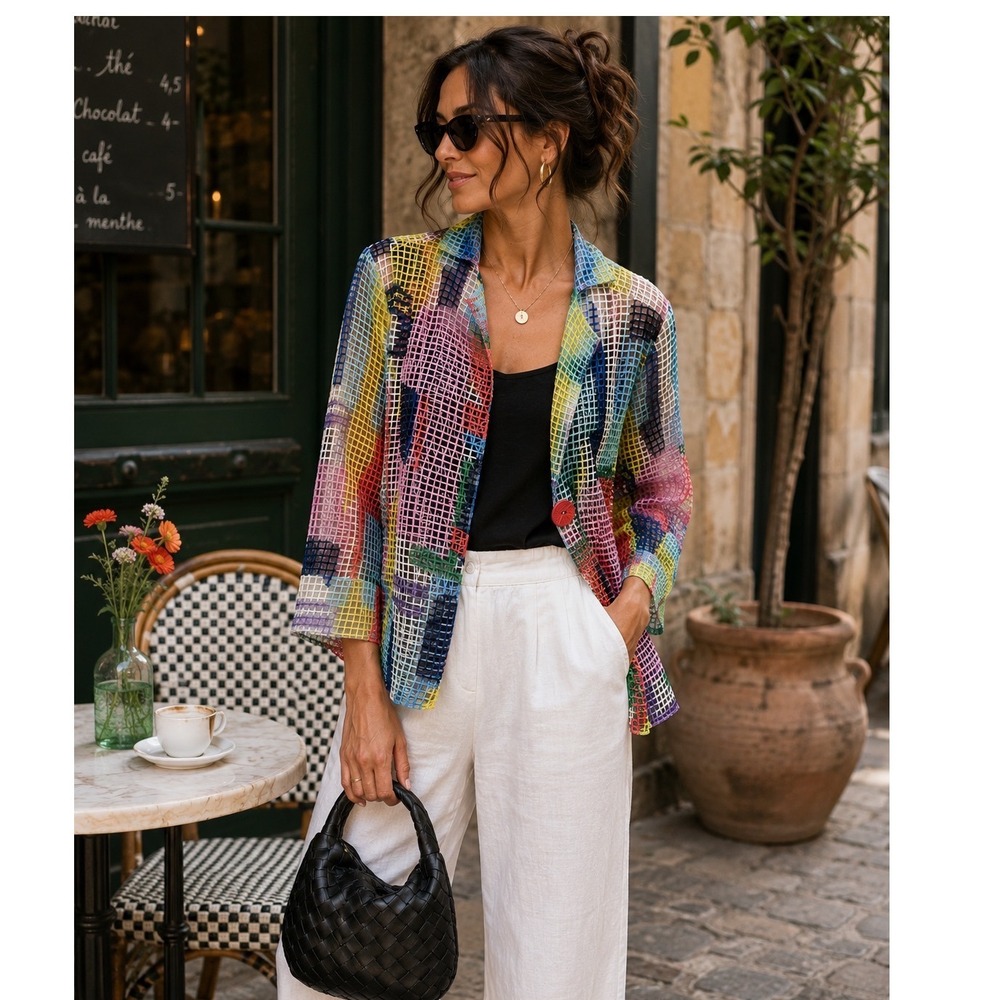 NWT IC Collection Abstract Mesh Grid Sheer Artsy Euro Avant-garde Jacket Sz XL